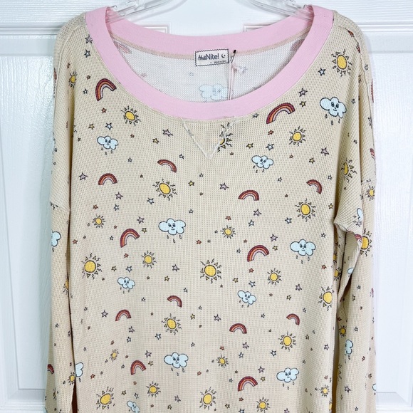 Hello Nite! Revolve Long Sleeve Thermal Waffle Knit Pajama Sleep Shirt S-L - Picture 3 of 8